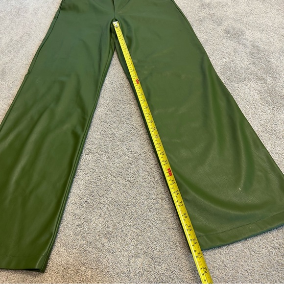 Zara Green high-rise faux leather pleather straight bootcut pants vegan XS - Picture 12 of 16